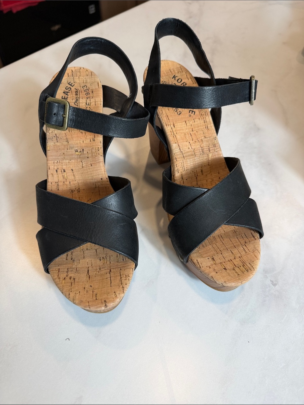 Kork-Ease Black studded Leather Cork Platform Heels